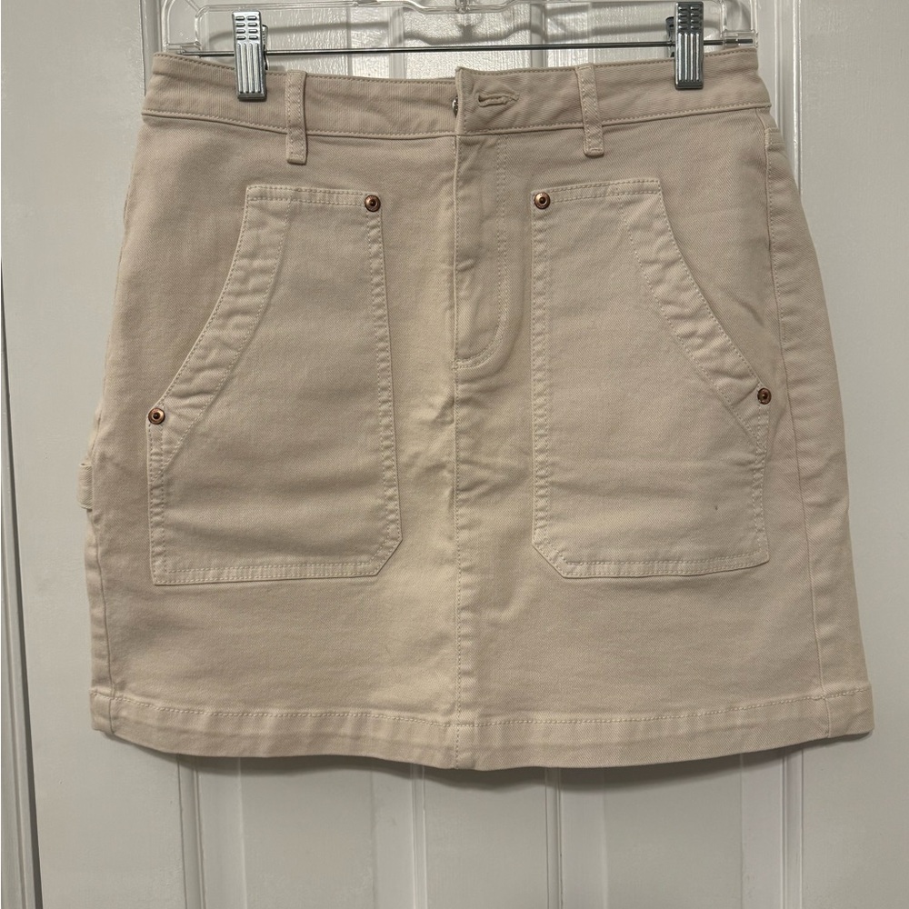 Beige Mini Skirt with Front Pockets